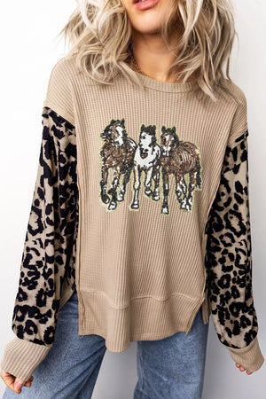 tan tunic with leopard and round neck