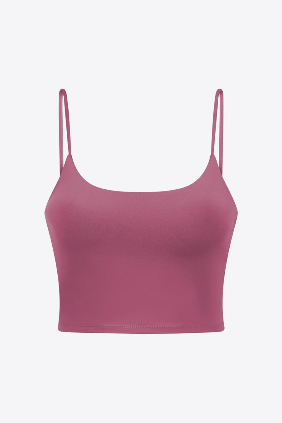 Cerise scoop neck crop tank top with thin spaghetti straps
