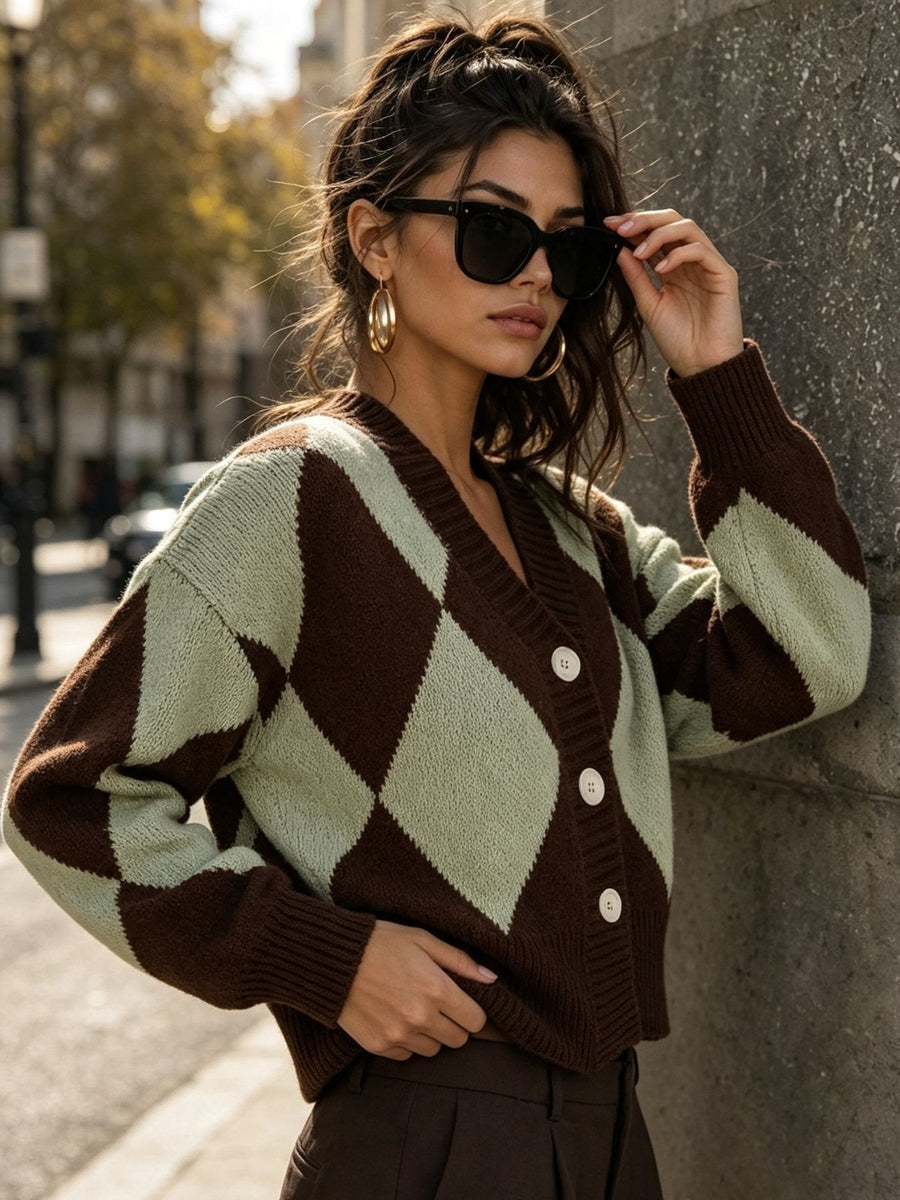 cardigan featuring argyle in white with 100% polyester Care instructions: Machine wash cold texture