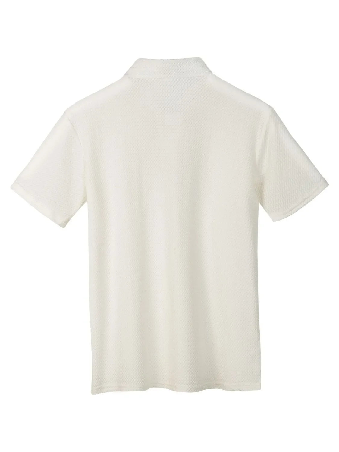 White textured pique polo shirt with short sleeves and a refined collar.
