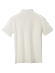 White textured pique polo shirt with short sleeves and a refined collar.