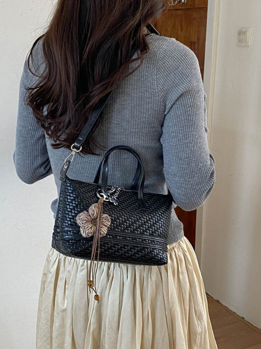 crossbody bag in Red with woven and woven texture