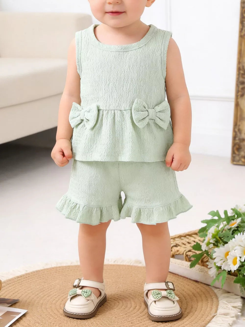 Children's Bow Tank And Shorts Set in Light Green