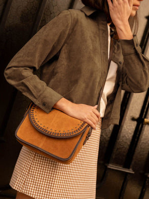 camel boxy trucker jacket with collared