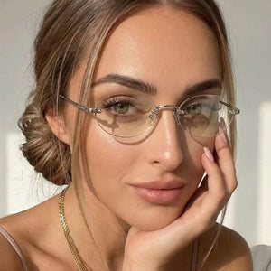 Vintage Oval Rimless Sunglasses in dark gray with UV400 protection
