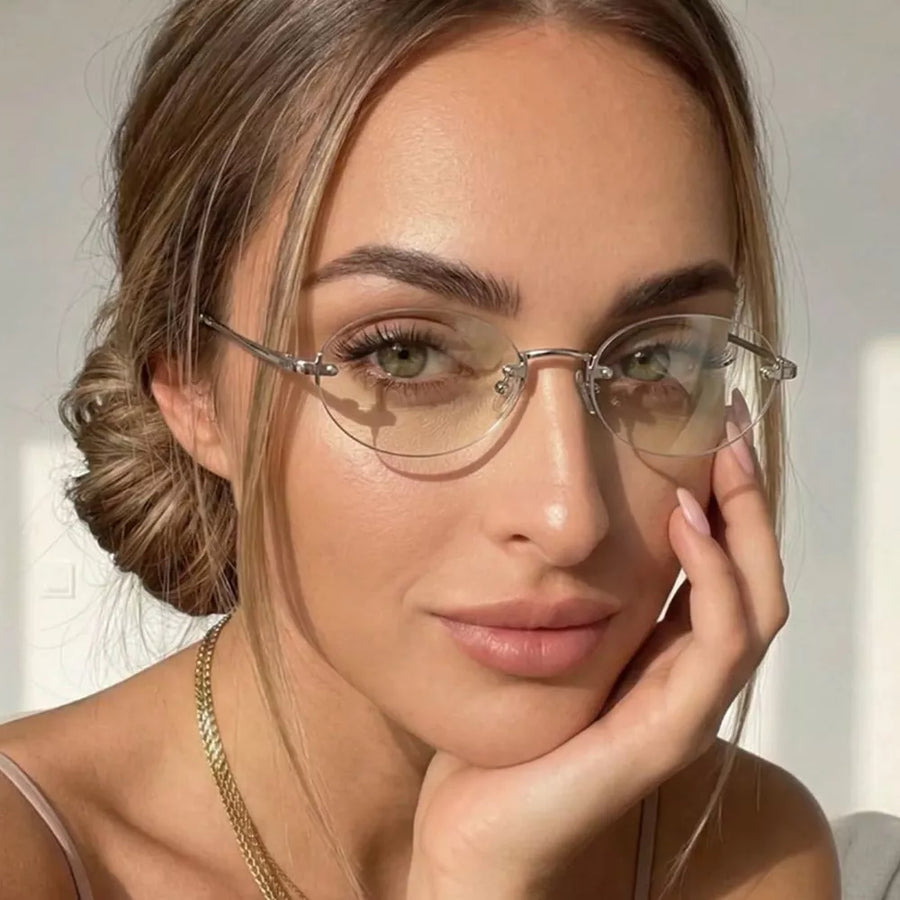 Vintage Oval Rimless Sunglasses in dark gray with UV400 protection