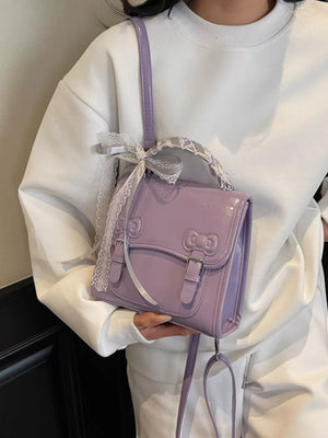 Pu Leather Small Backpack Bag in Purple with buckle straps