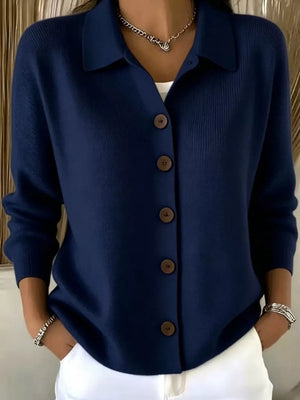 Blue Button-up Long Sleeve Cardigan