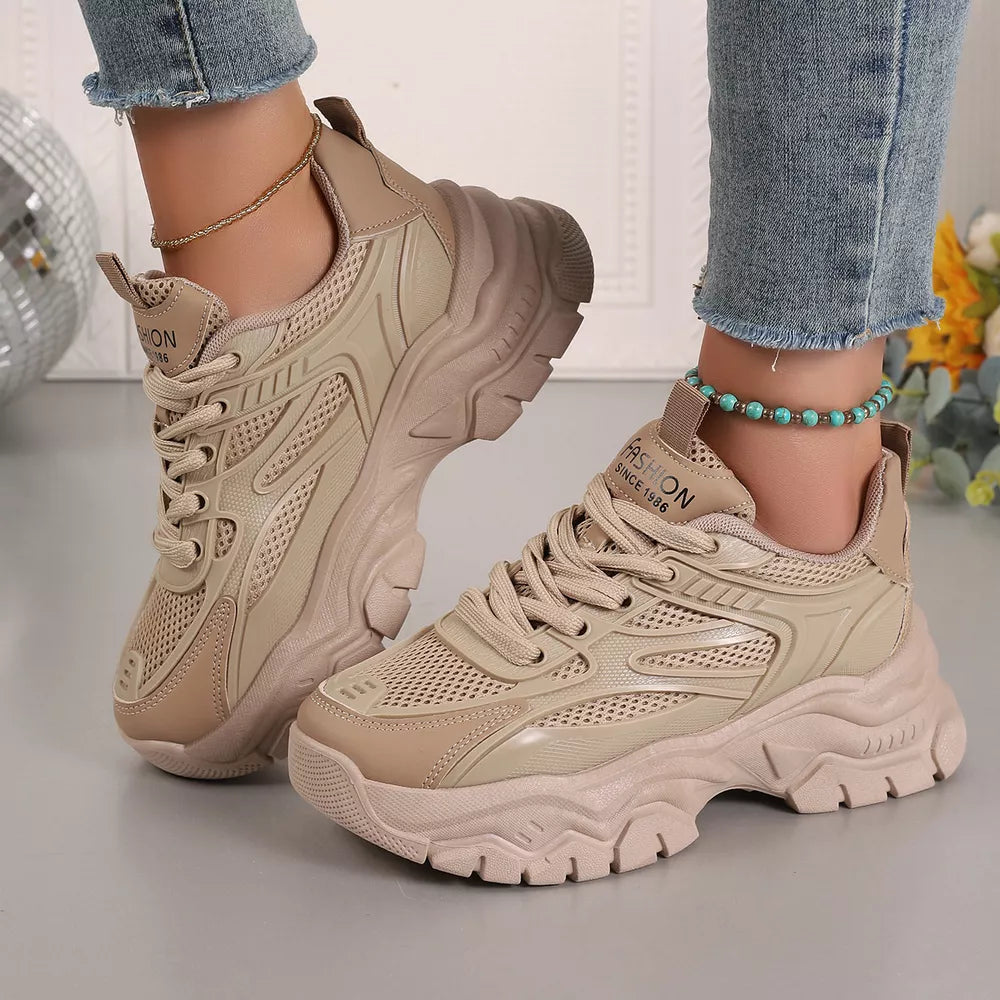 Round Toe Platform Athletic Shoes in Khaki with round toe