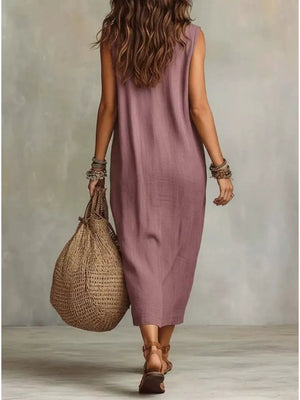 Navy Full Size Cowl Neck Sleeveless Midi Dress
