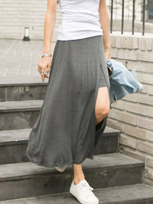 A-line Slit Maxi Skirt in Dark Gray