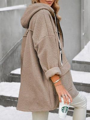 Khaki zip hoodie with hip-length and zip-front