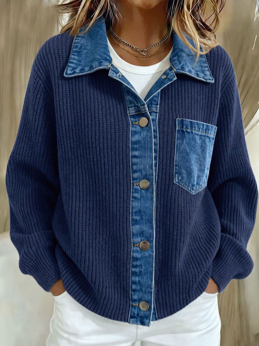 cardigan in Brown with color-block and ribbed