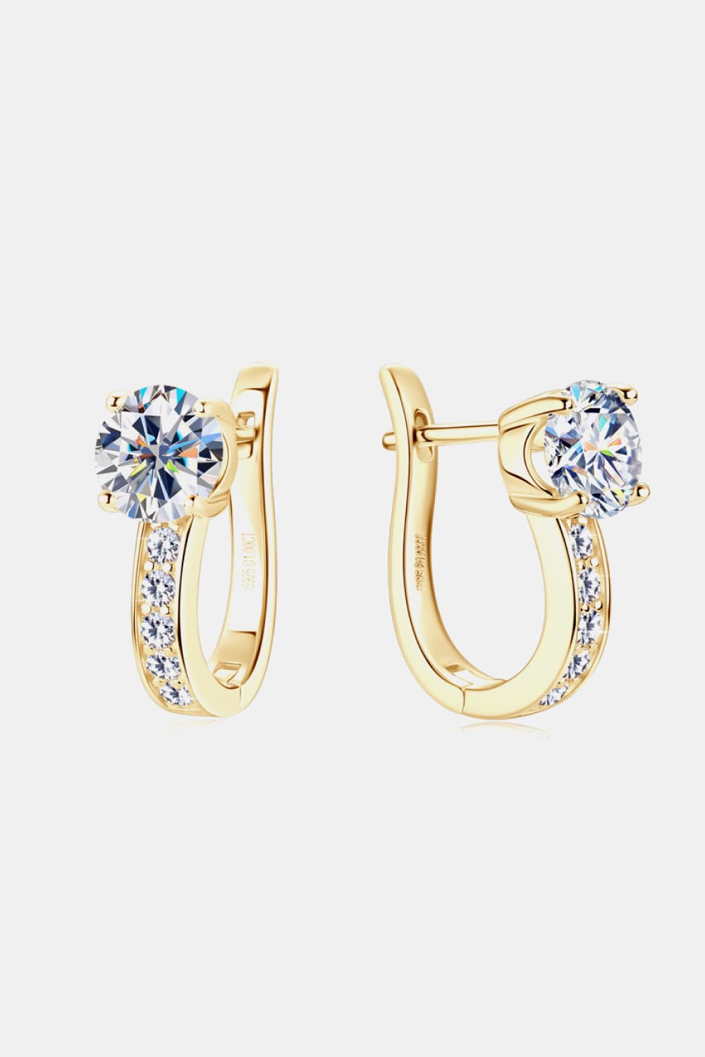Gold pavé and solitaire hoop earrings with clear stones