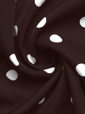 Polka Dot Flare Sleeve Tie Neck Dress in Coffee Brown, view 12