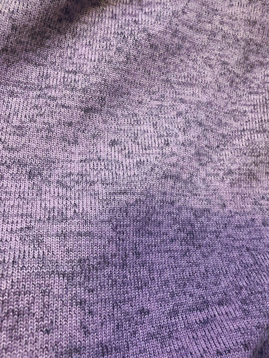 Button-detail slub knit square neck top in lavender with a heathered pattern.