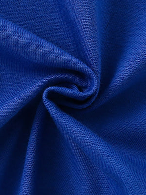 Blue cotton t-shirt fabric with a ribbed texture.