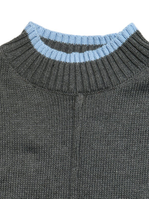 charcoal crewneck sweater with ribbed cuffs and long sleeve