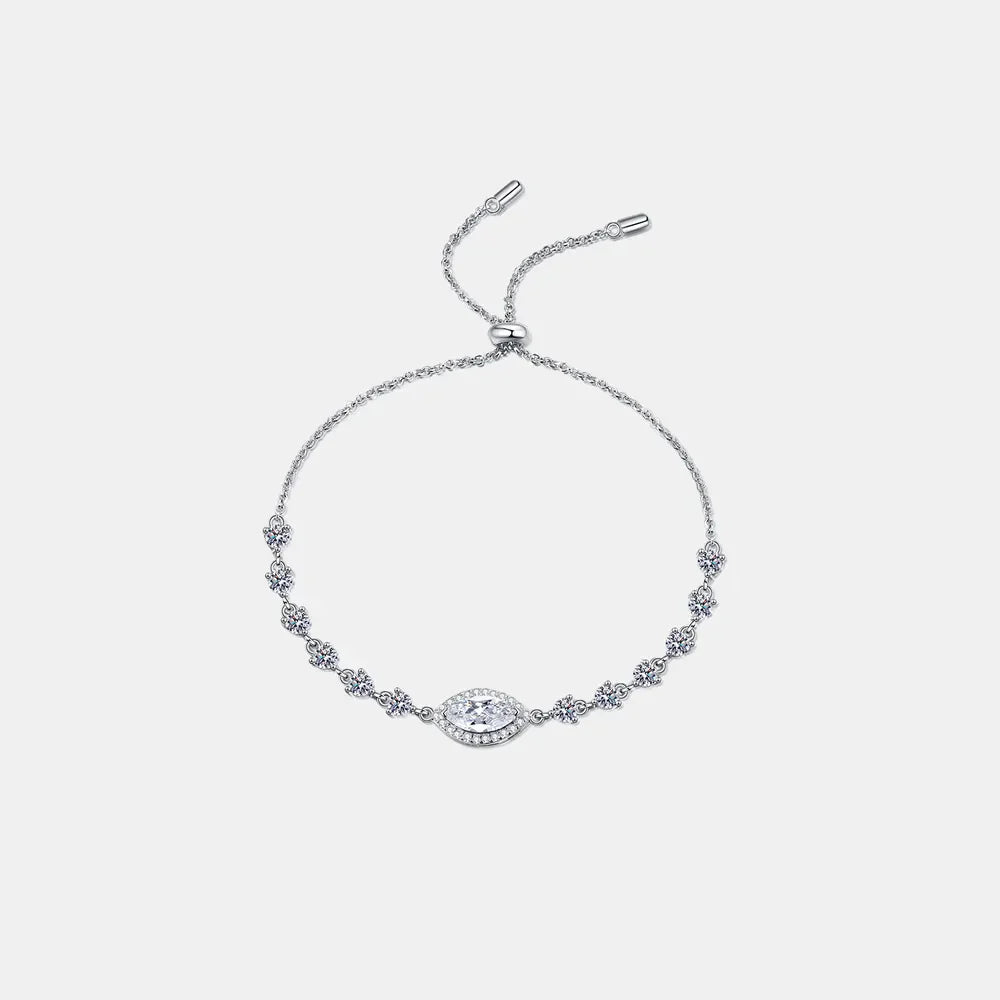 Adjustable silver bracelet with marquise and round crystal charms