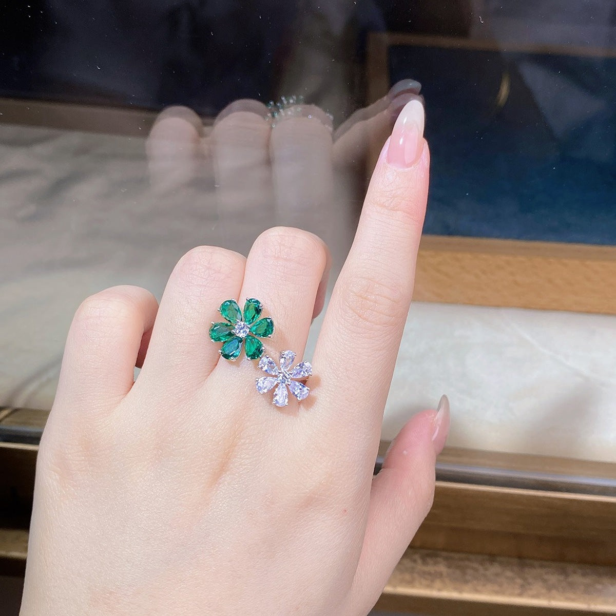 emerald green 925 sterling silver,Zircon Care instructions: While wearing the pearl jewelry, a ring with floral and