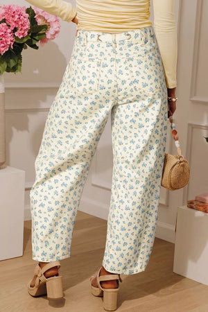 Grommet Knot Waist Floral Barrel Leg Jeans in this colorway