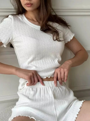 White lounge set with cropped, mini and pullover, elastic
