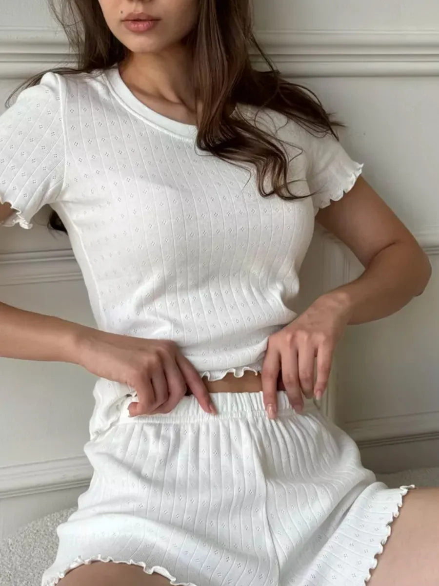 White lounge set with cropped, mini and pullover, elastic