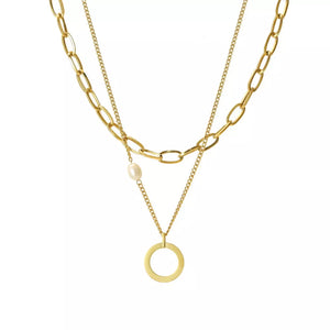 18k Gold-plated Double Layered Necklace in gold with double layered