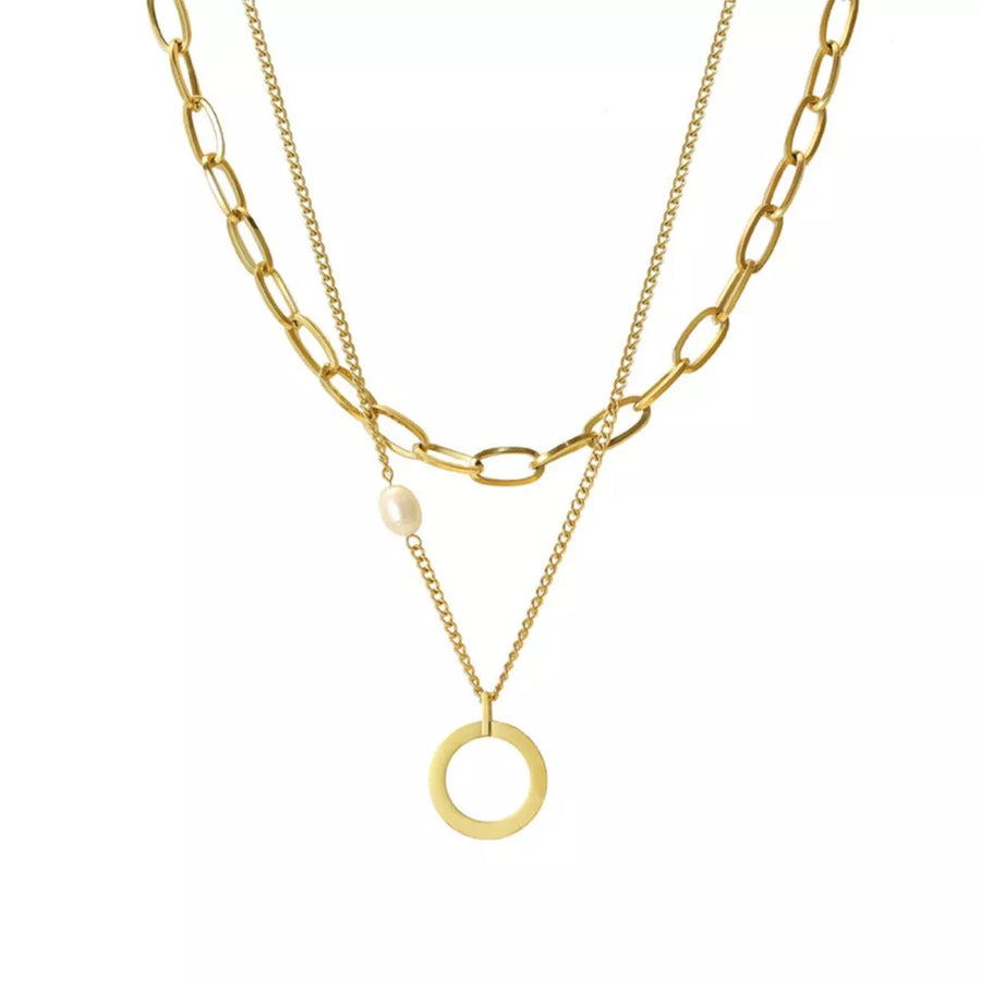18k Gold-plated Double Layered Necklace in gold with double layered
