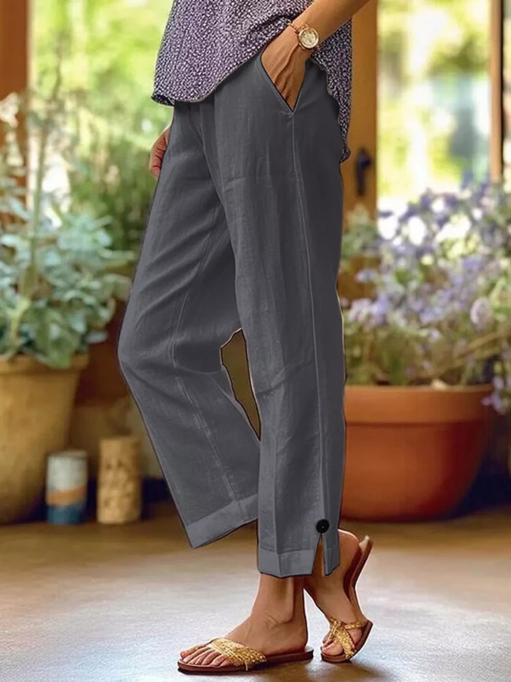 Full Size Casual Wide-leg Pants Plus Size in Grey