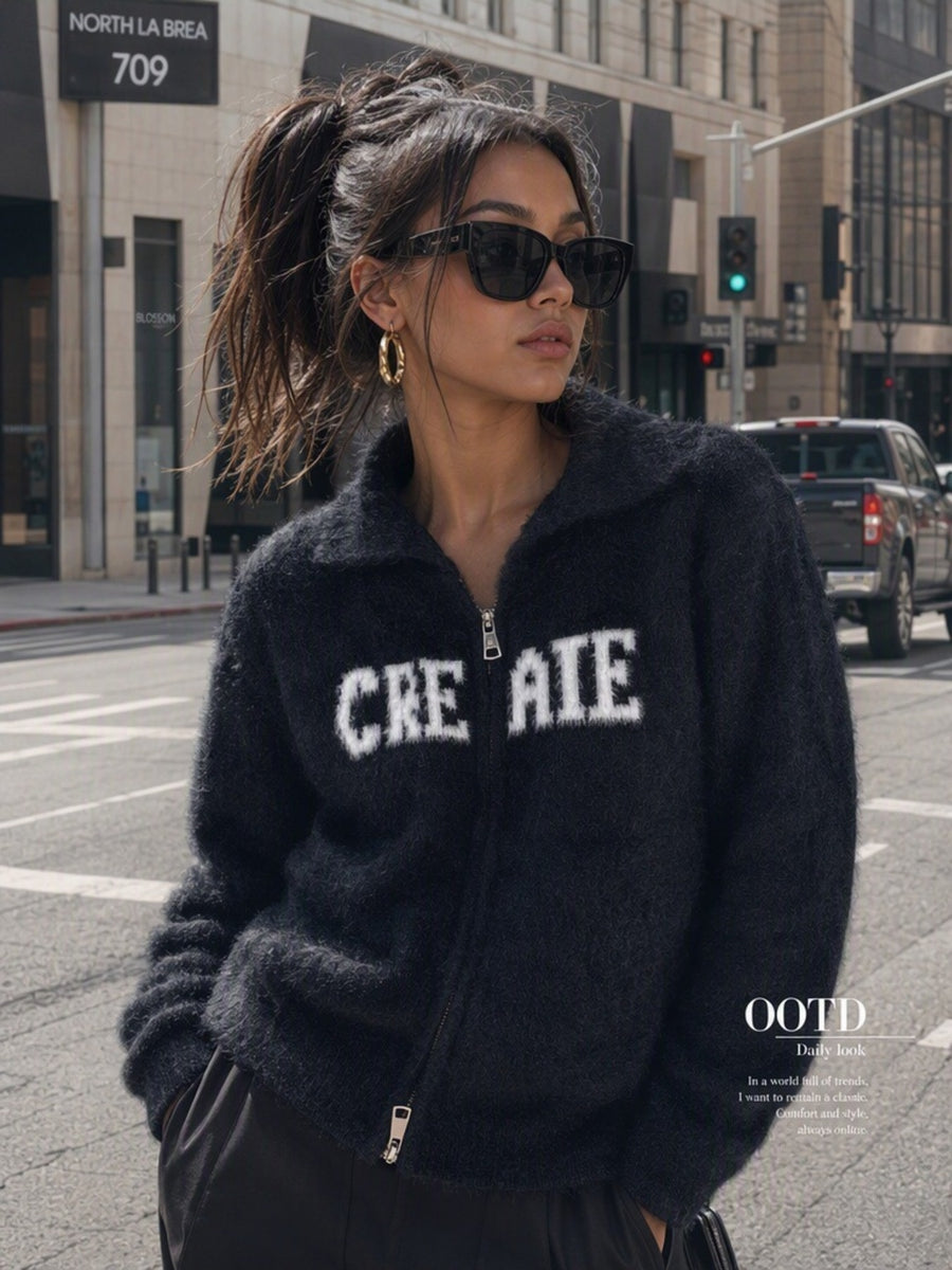 cardigan featuring letter graphic in White with 100% polyester Care instructions: Machine wash cold texture