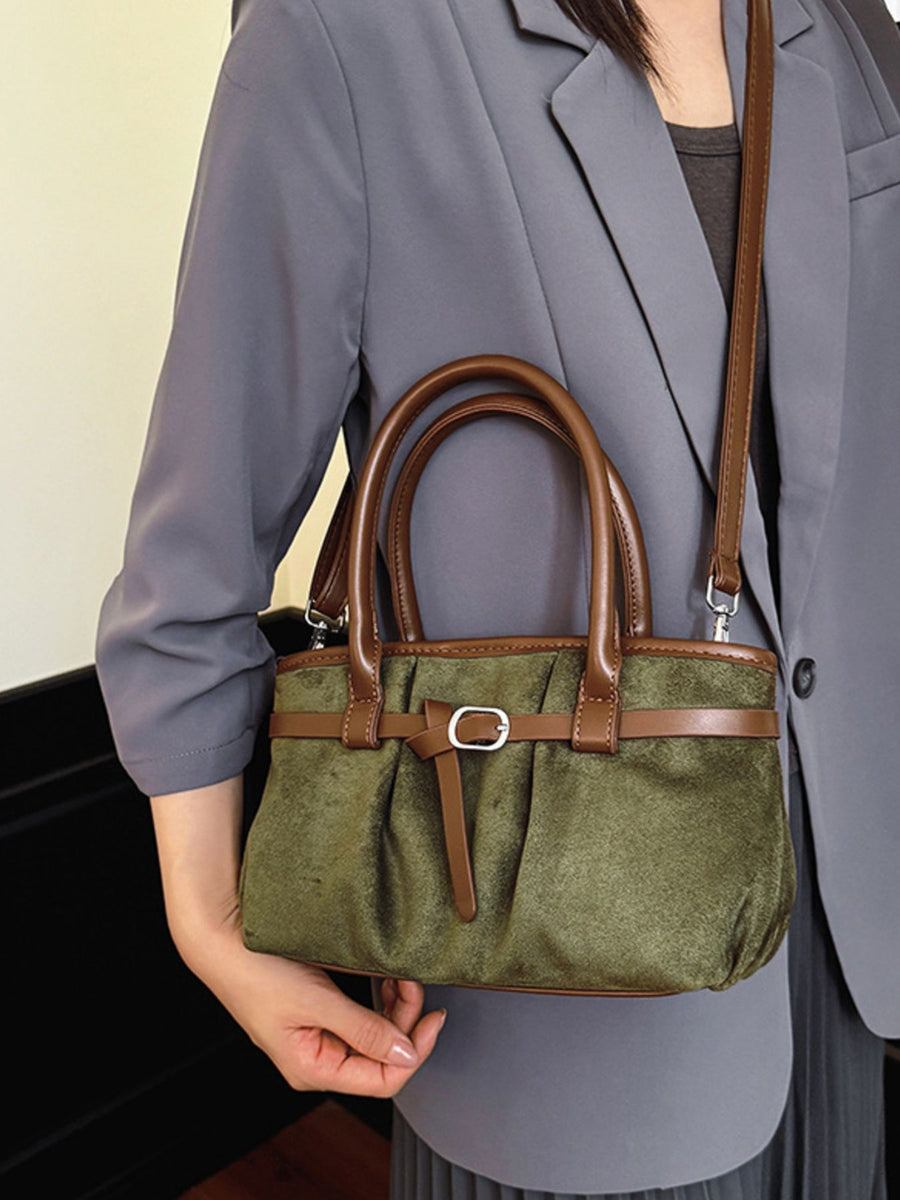 Suede Imported Size &amp crossbody bag in brown with structured silhouette