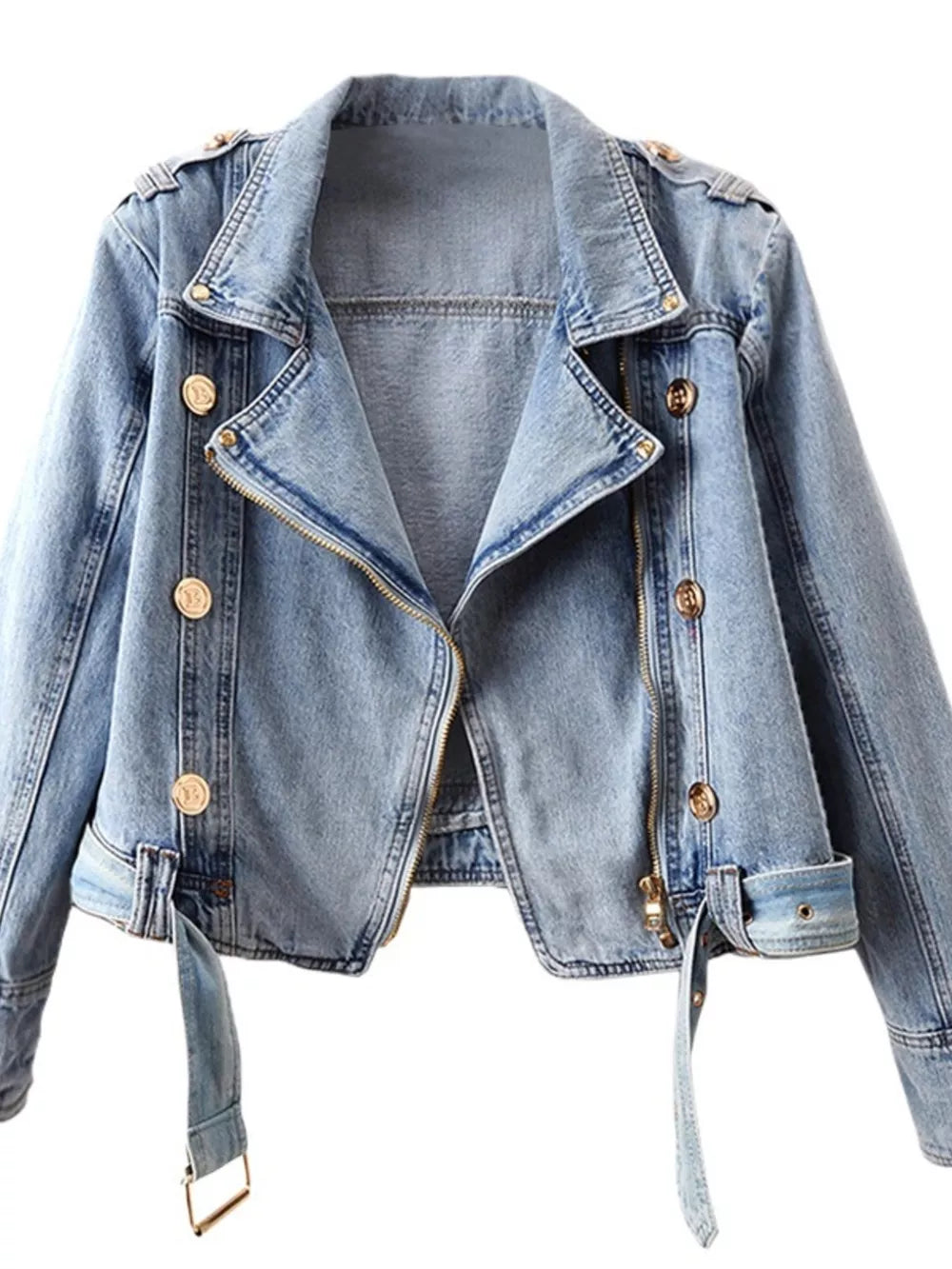 edgy denim jacket in Light with collared