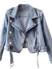 edgy denim jacket in Light with collared