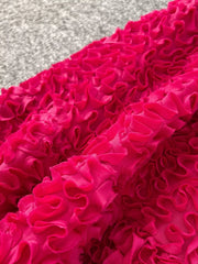 Rose Red Elegant 3d Lace Trim High-waist Midi Skirt