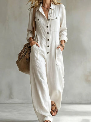 Navy jumpsuit with pocketed and long sleeve