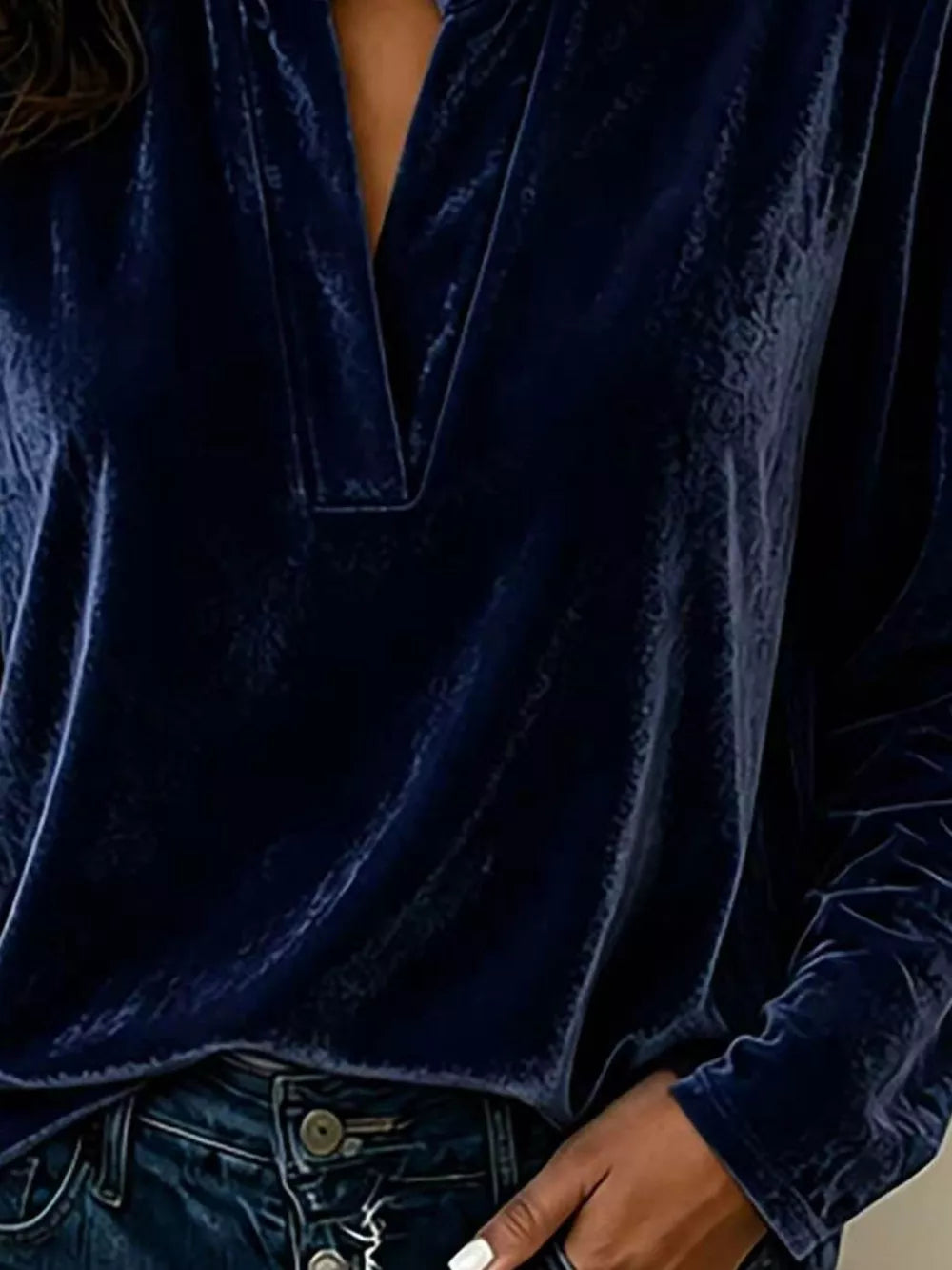Dark Green blouse with hip-length and pullover