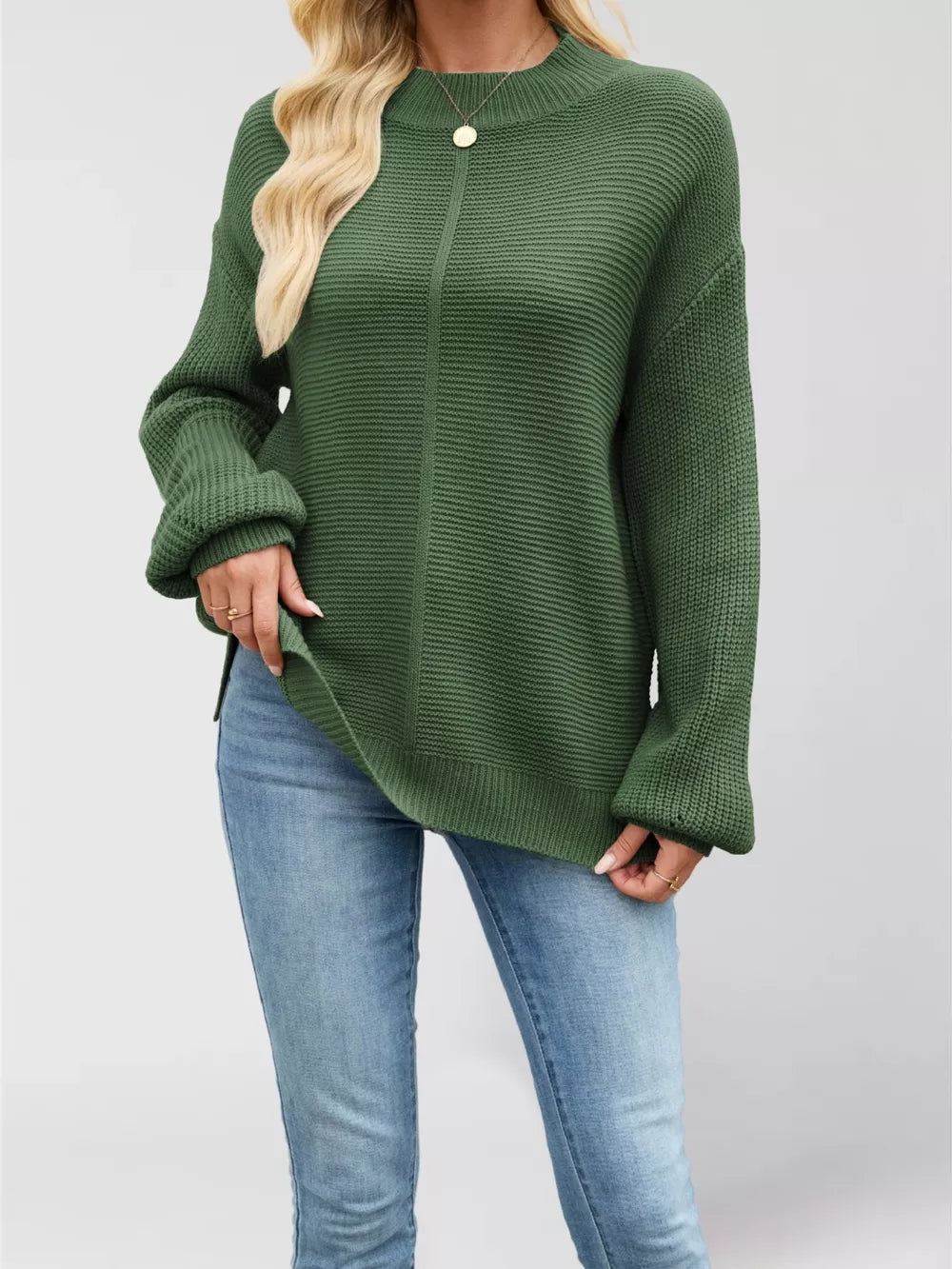 100% Acrylic Care instructions: Machine wash cold mock neck sweater in Apricot with relaxed silhouette
