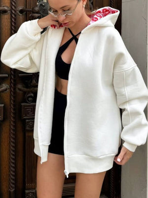 red zip hoodie featuring oversized and lips-print