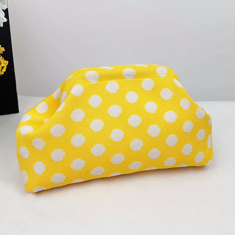 Turquoise Polka Dot Knit Clutch Bag