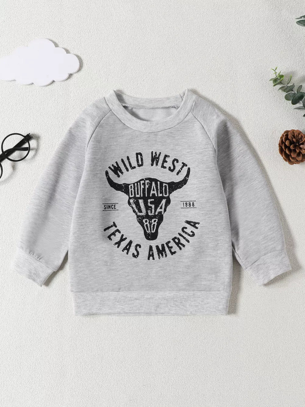 Light Gray Children's Graphic Round Neck Sweatshirt