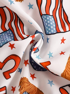 Toddler patriotic print cotton shirt with American flag, stars, and horseshoe graphic.