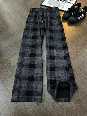 Black wide-leg pants with full-length and drawstring