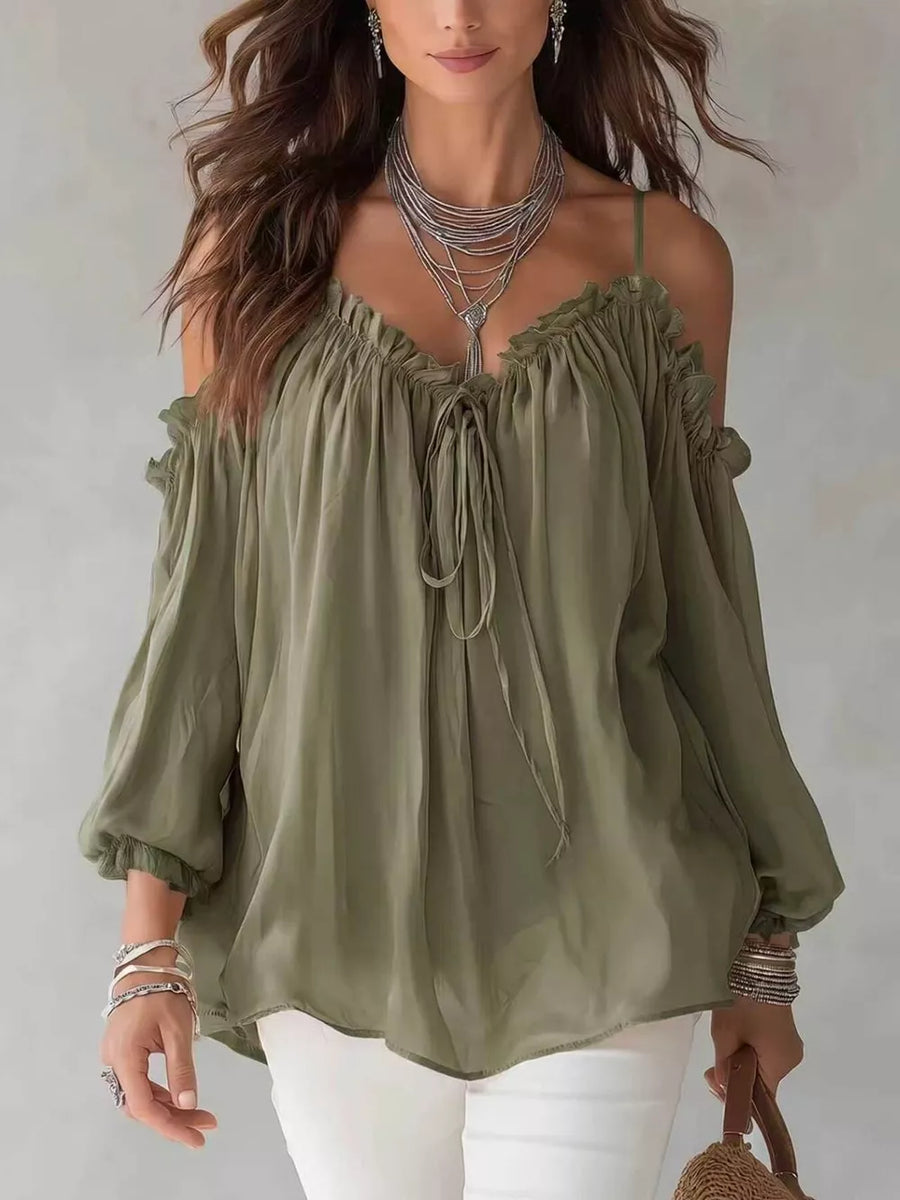 Black Frill Spaghetti Strap Tie Front Blouse