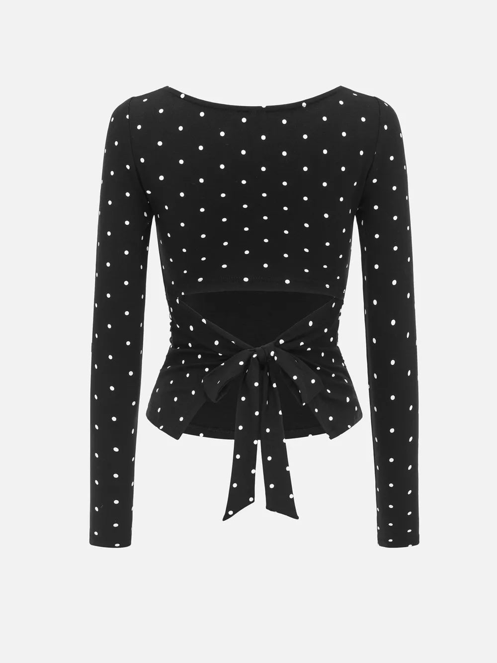Long Sleeve Polka Dot Tie Back T-shirt in Yellow