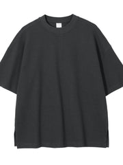 Dark Gray waffle knit boxy t-shirt with crew neck and short sleeves.