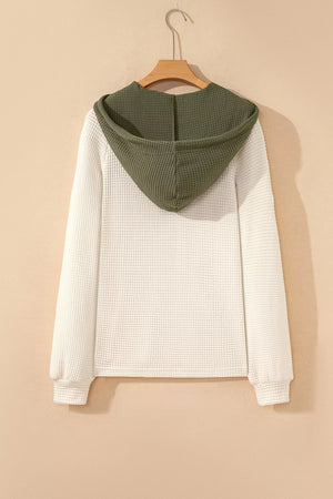 pullover hoodie in White with waffle knit and waffle-knit