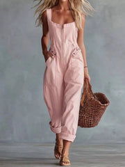 jumpsuit in blush pink featuring sleeveless and relaxed fit