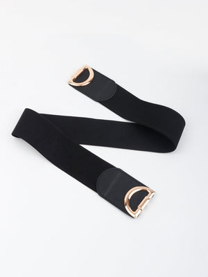 Black elastic belt with double D gold buckle detail