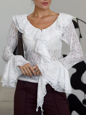 ivory blouse with floral and v-neck